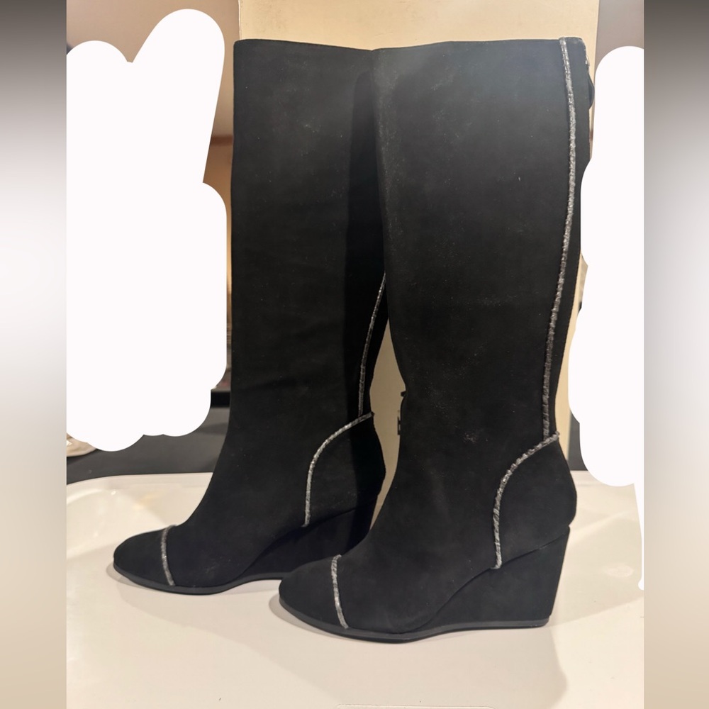 Taryn Rose Black Over the Knee Wedge Boots